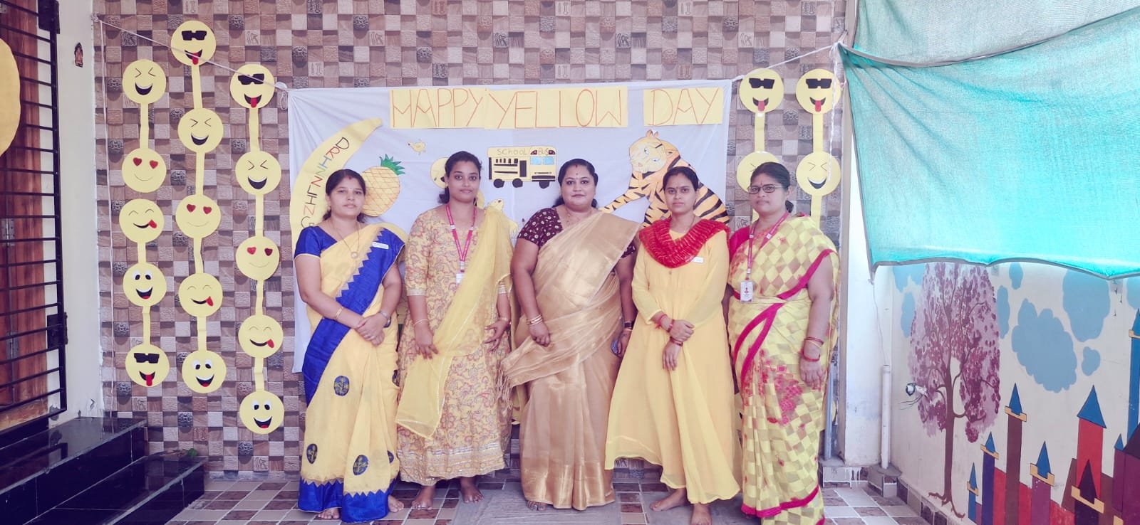Drizzling Preschool teachers celebrating Happy Yellow Day